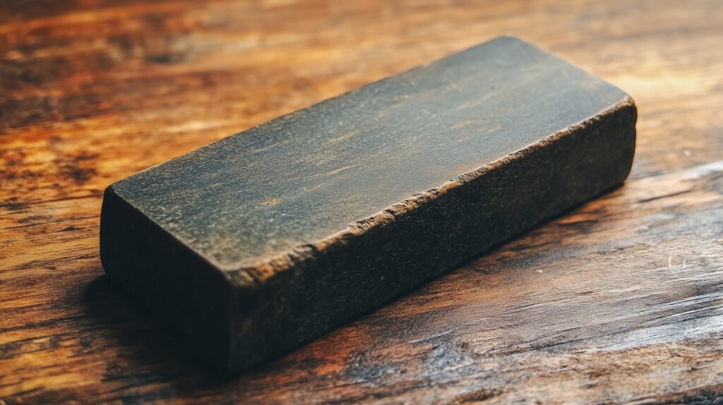 pierre-a-aiguiser-sur-un-table-en-bois