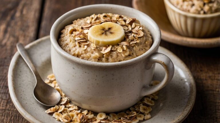 Mug Cake à la Banane, aux Flocons d’Avoine et sans Œuf